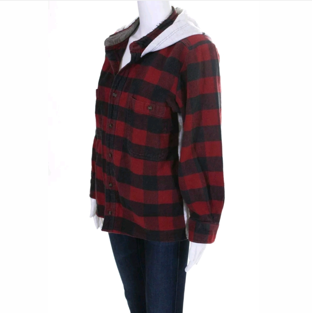 SNAP BLACK RED GRAY COTTON CHECKER HOODED SWEATER - Picture 1 of 5
